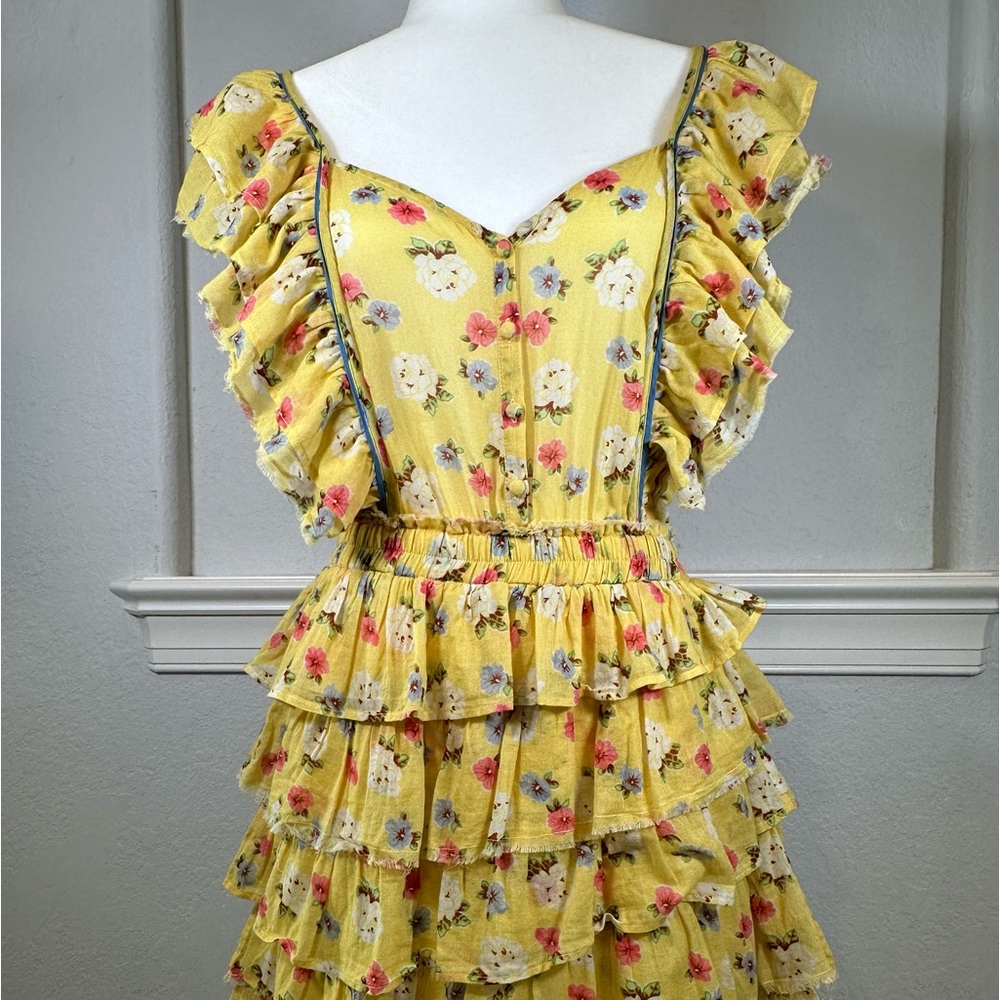LoveShackFancy Yellow Floral Mini Dress